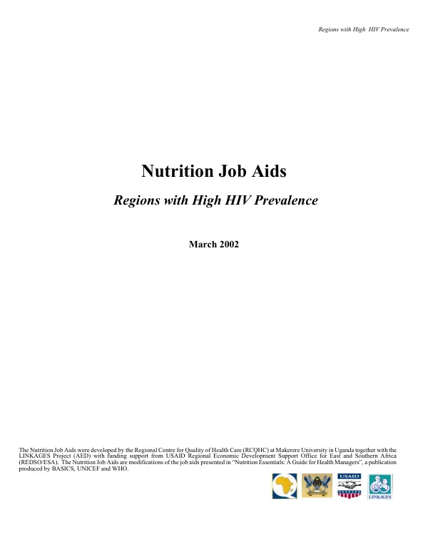 Nutrition job aids : regions with high HIV prevalence