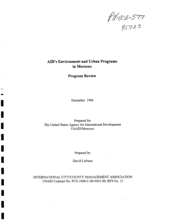 AID's environment and urban programs in Morocco : program review