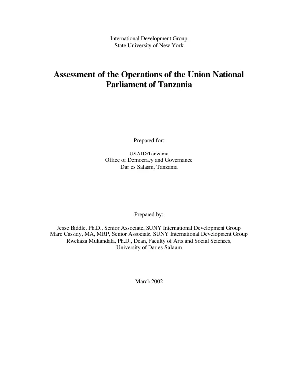 Assessment of the operations of the Union National Parliament of Tanzania