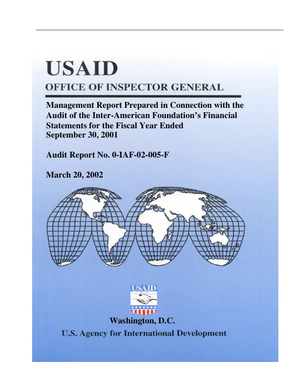 Management report prepared in connection with the audit of the Inter-American Foundation"s financial statements for the fiscal year ended September 30, 2001
