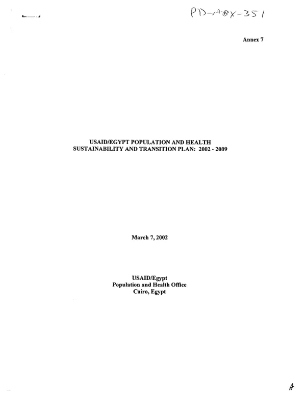 USAID/Egypt population and health sustainability and transition plan 2002-2009