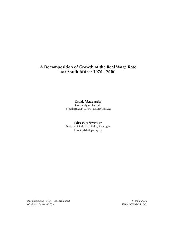 A decomposition of growth of the real wage rate for South Africa : 1970-2000