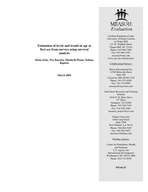 Estimation of levels and trends in age at first sex from surveys using survival analysis