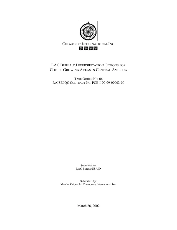 LAC [Latin America and the Caribbean] Bureau : diversification options for coffee growing areas in Central America