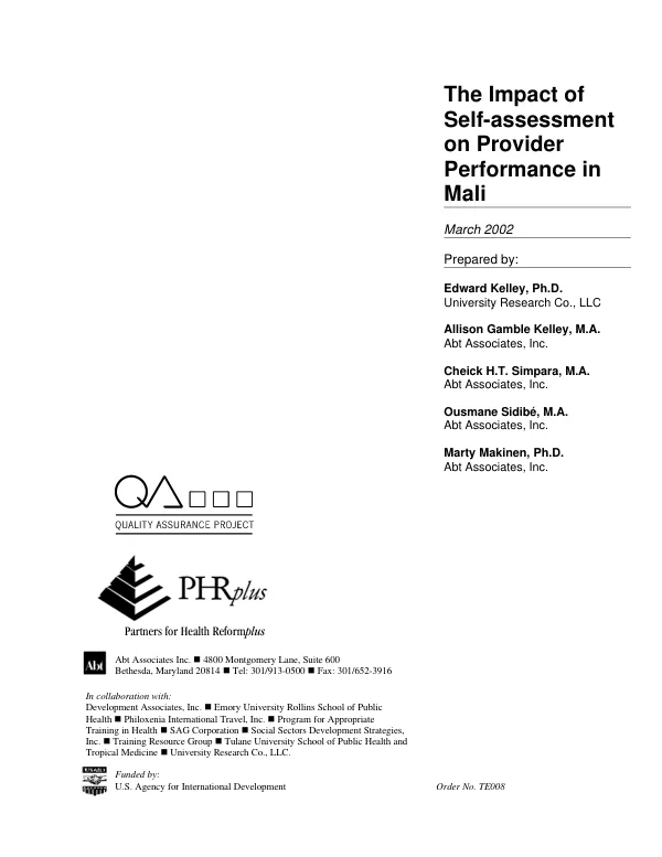 Impact of self-assessment on provider performance in Mali