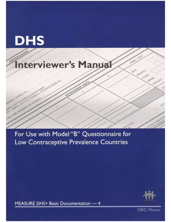 Interviewer"s manual for use with model "B" questionnaire for low contraceptive prevalence countries