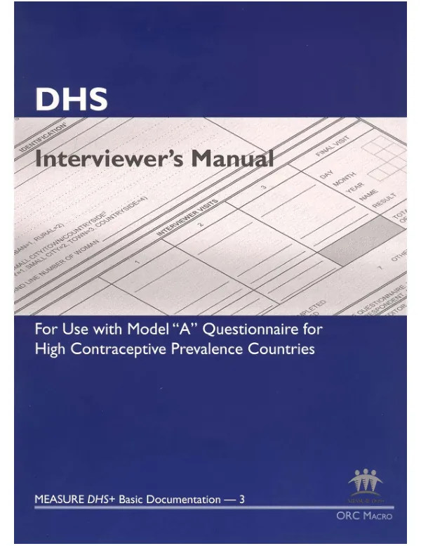 Interviewer"s manual for use with model "A" questionnaire for high contraceptive prevalence countries