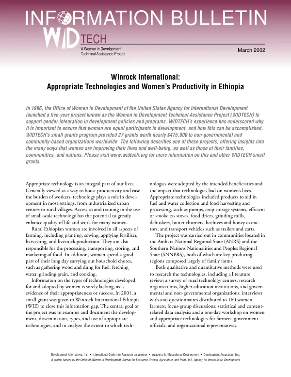 Winrock International : appropriate technologies and women"s productivity in Ethiopia