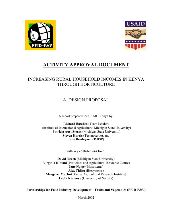 Activity approval document : increasing rural household incomes in Kenya through horticulture -- a design proposal