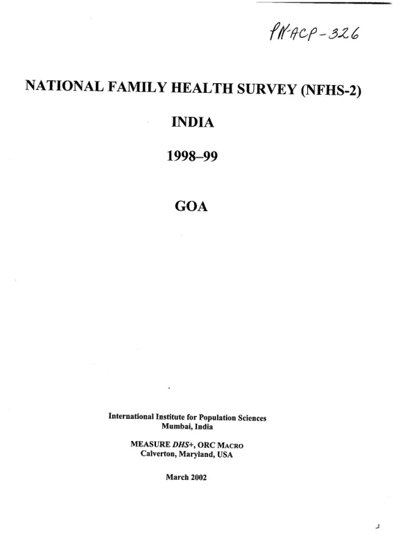 National family health survey (NFHS-2) India 1998-99 : Goa
