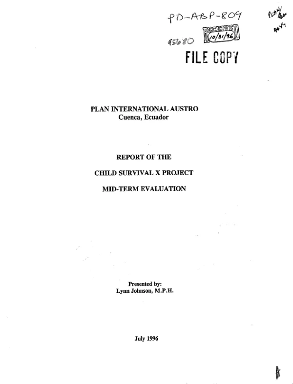 Report of the child survival X project : mid-term evaluation