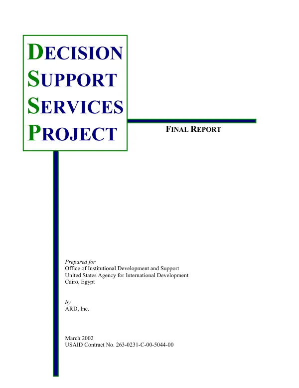 Final report for the decision support services project (DSSP)
