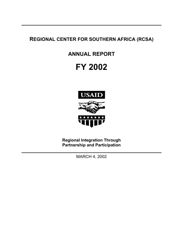 Regional Center for Southern Africa (RCSA) : annual report [AR] FY 2002