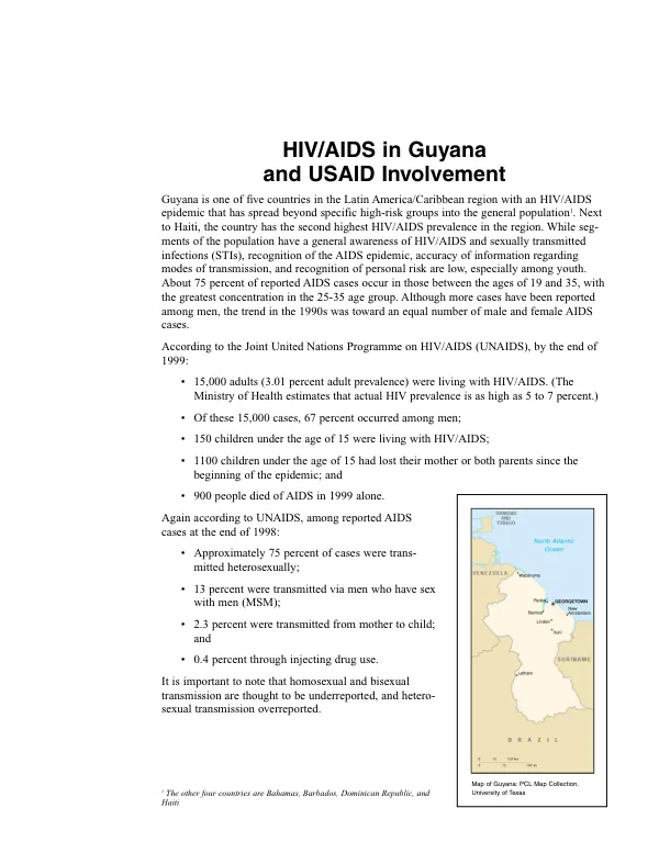 HIV/AIDS in Guyana and USAID involvement