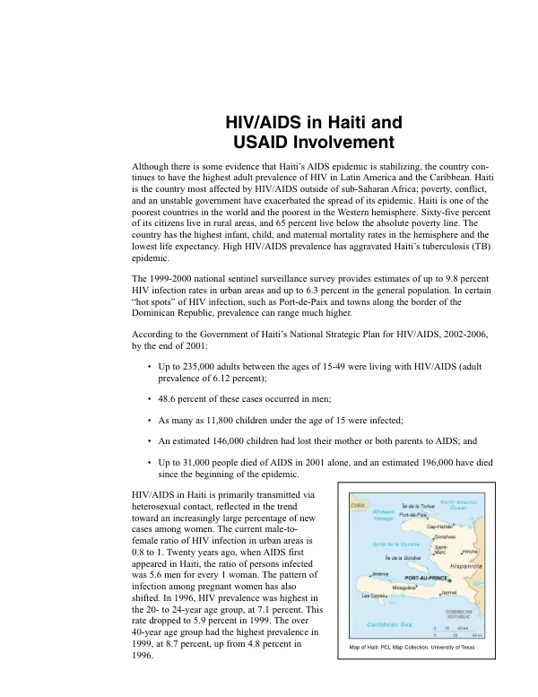 HIV/AIDS in Haiti and USAID involvement