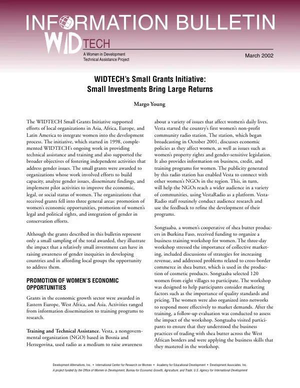 WIDTECH"s small grants initiative : small investments bring large returns