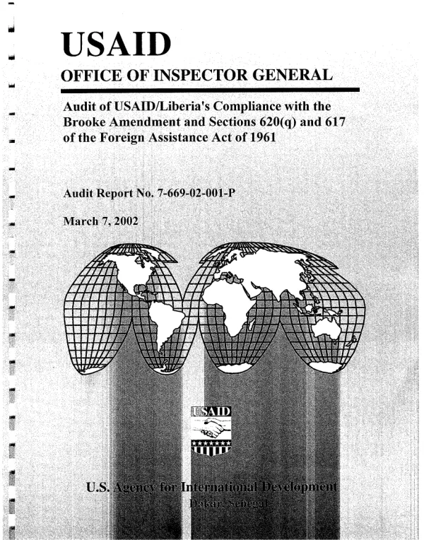 Audit of USAID/Liberia"s compliance with the Brooke Amendment and sections 620(q) and 617 of the Foreign Assistance Act of 1961