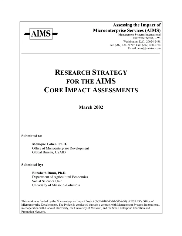 Research strategy for the AIMS core impact assessment