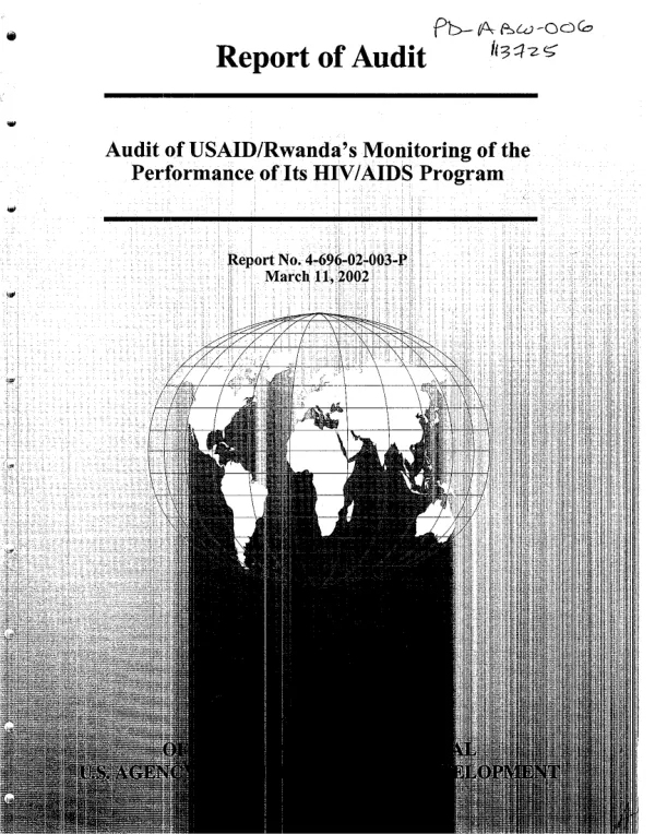 Audit of USAID/Rwanda"s monitoring of the performance of its HIV/AIDS program