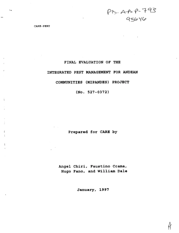 Final evaluation of the integrated pest management for Andean communities (MIPANDES)(no. 527-0372)