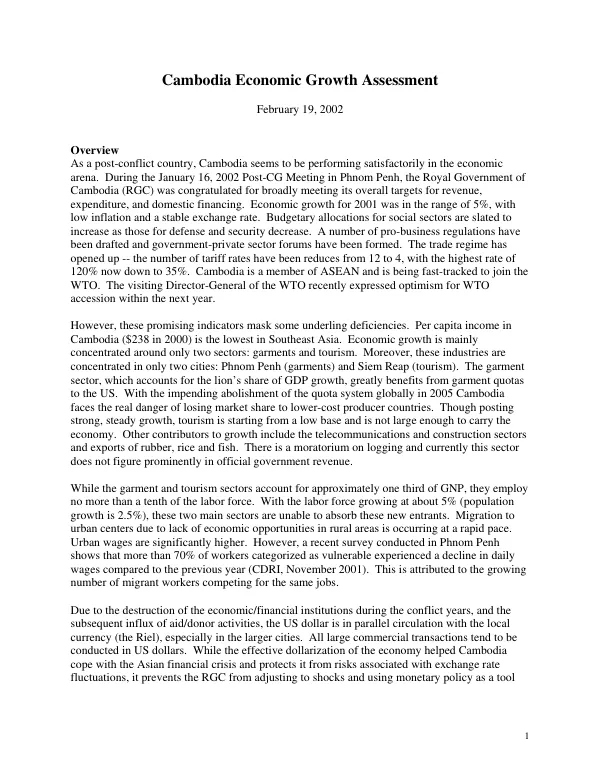 Cambodia economic growth assessment