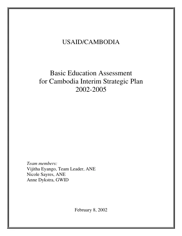Basic education assessment for Cambodia interim strategic plan 2002-2005