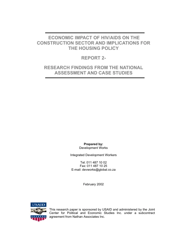 Economic impact of HIV/AIDS on the construction sector and implications for the housing policy : report 2 - research findings from the national assessment and case studies