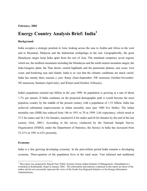 Energy country analysis brief : India