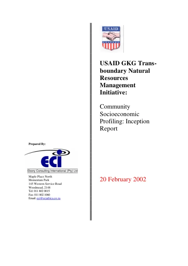 USAID GKG transboundary natural resources management initiative : community socioeconomic profiling -- inception report
