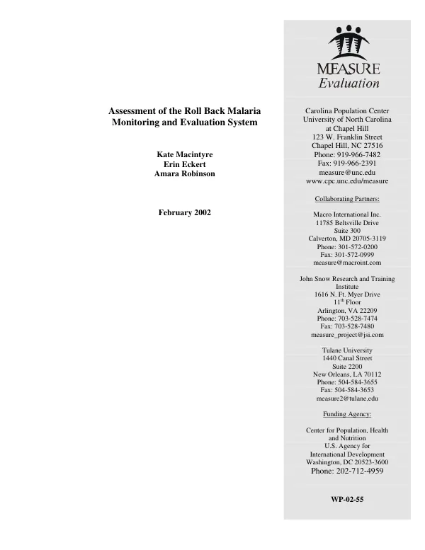 Assessment of the roll back malaria monitoring and evaluation system