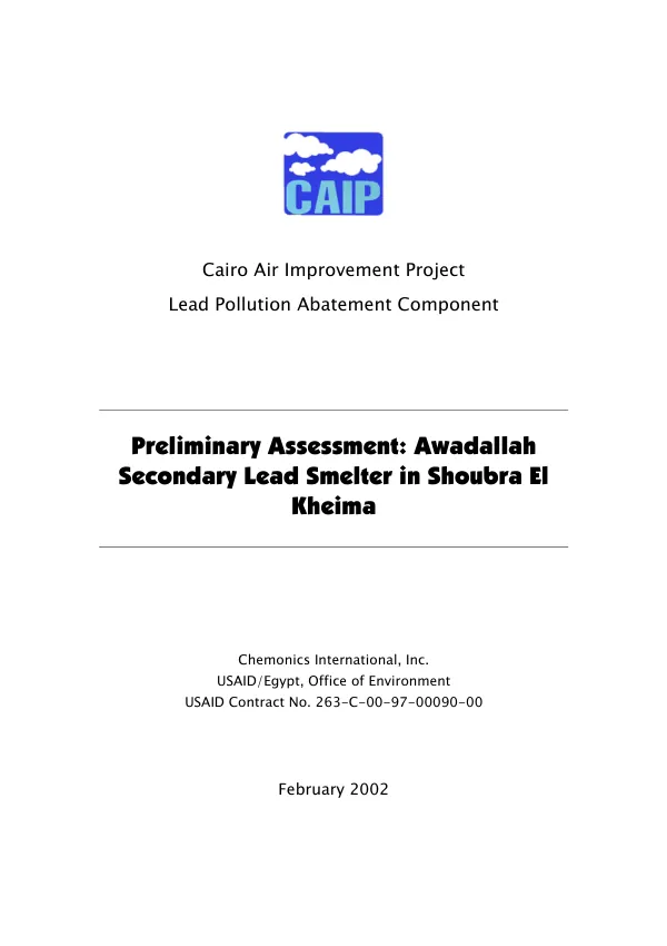 Preliminary assessment : Awadallah secondary lead smelter in Shoubra El Kheima[, Egypt]