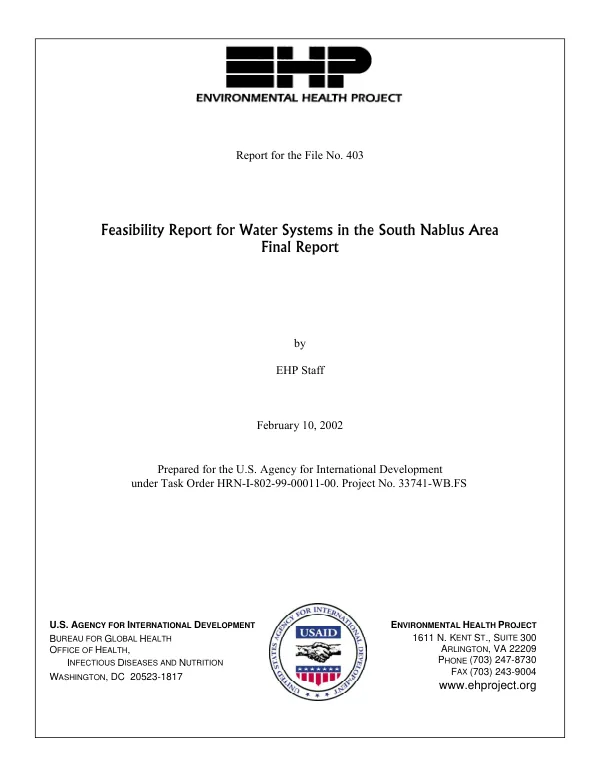 Feasibility report for water systems in the South Nablus area : final report