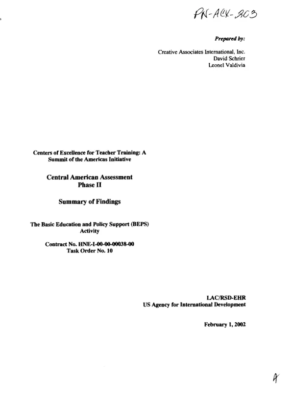 Centers for Excellence for Teacher Training [CETT] : a Summit of the Americas initiative -- Central American assessment : phase II -- summary of findings