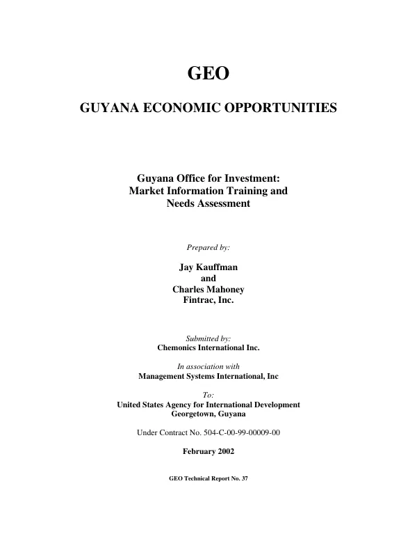 Guyana Office for Investment : market information training and needs assessment