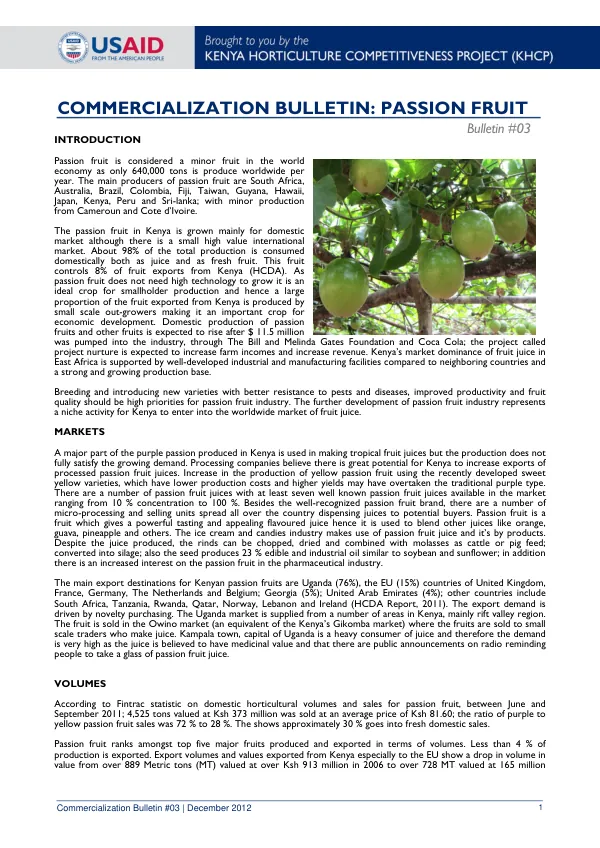 KHCP Commercialization Bulletin #3: Passion Fruit