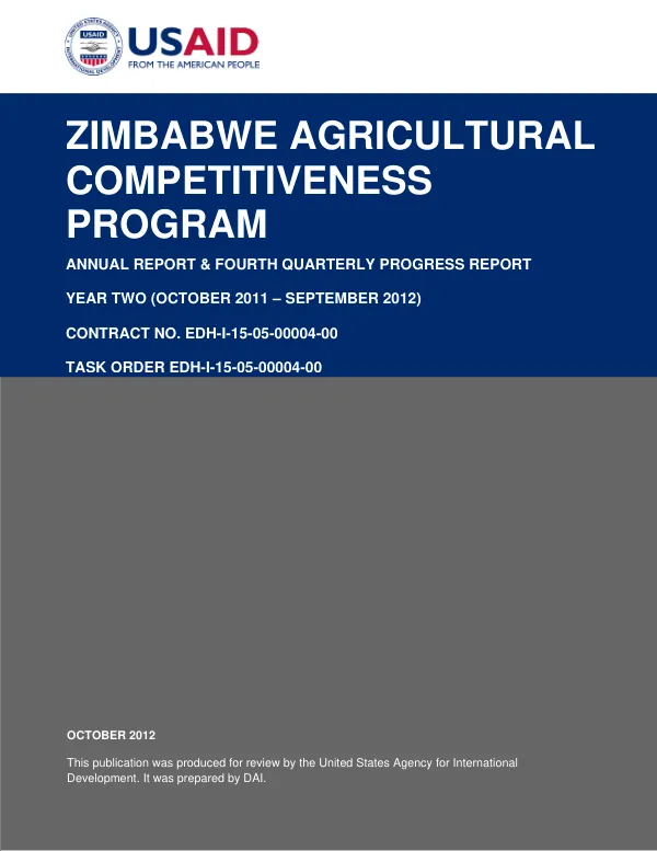 Zimbabwe Agricultural Competitiveness Program Annual Report & Fourth Quarterly Progress Report Year Two (October 2011-September 2012)