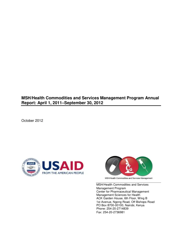 MSH/Health Commodities and Services Management Program Annual Report: April 1, 2011–September 30, 2012