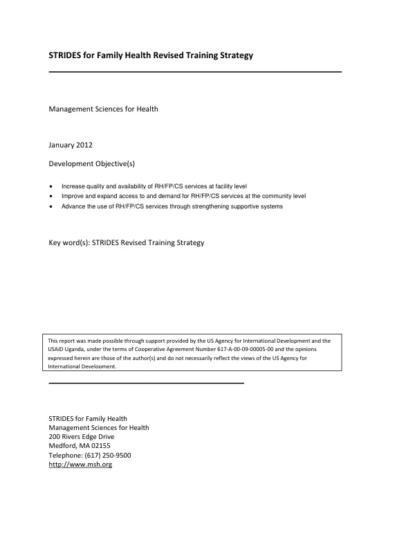 STRIDES for Family Health Revised Training Strategy