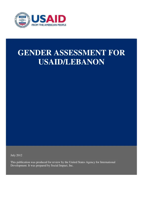 Gender Assessment for USAID/Lebanon