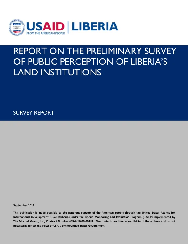Preliminary Survey of Public Perception of Liberia’s Land Institutions
