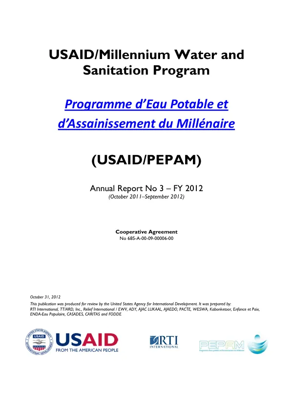 USAID/Millennium Water and Sanitation Program (USAID/PEPAM) Annual Report No. 3 - FY 2012