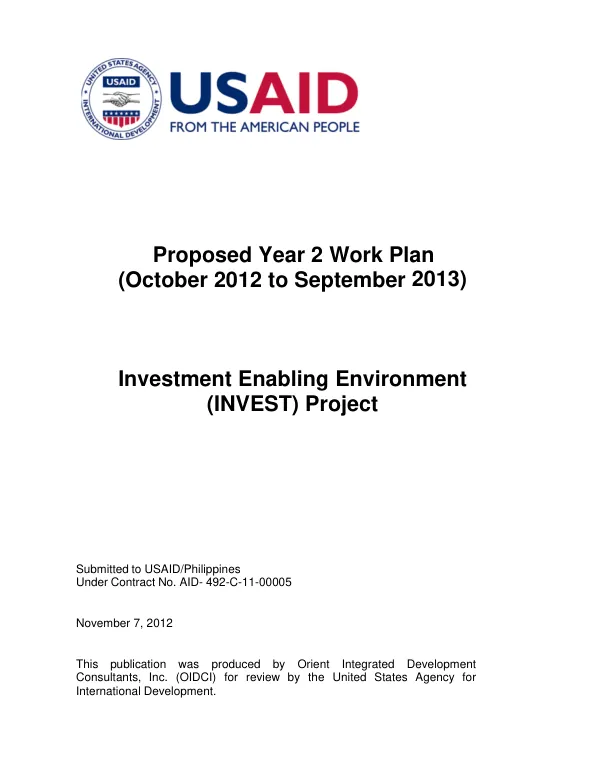 Proposed Year 2 Work Plan (October 2012 to September 2013)