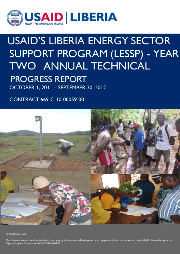 USAID"s Liberia Energy Sector Support Program (LESSP), Year Two Annual Technical Progress Report, October 1, 2011 - September 30, 2012