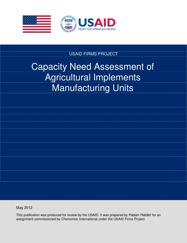 Capacity Need Assessment of Agricultural Implements Manufacturing Units