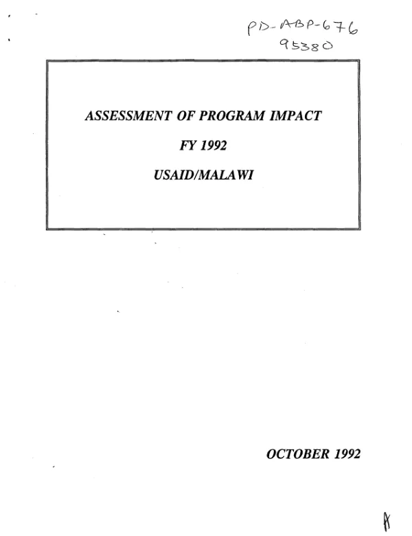 Assessment of program impact : FY 1992 -- USAID/Malawi