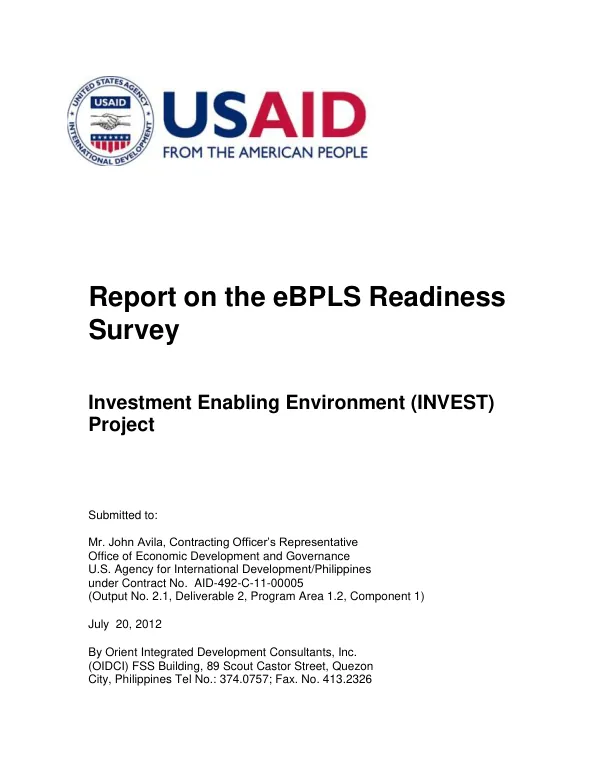 Report on the E-BPLS Readiness Survey