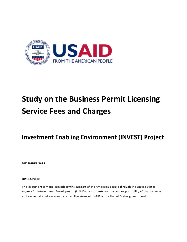 Study on the Business Permit Licensing and Service Fees and Charges