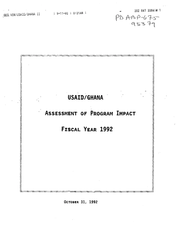 USAID/Ghana : assessment of program impact -- fiscal year 1992
