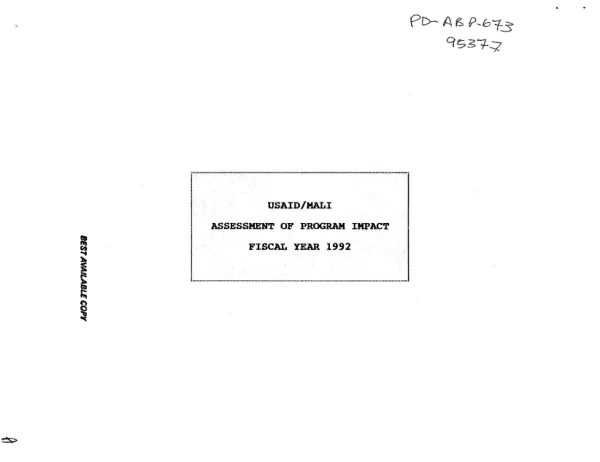 USAID/Mali : assessment of program impact -- fiscal year 1992