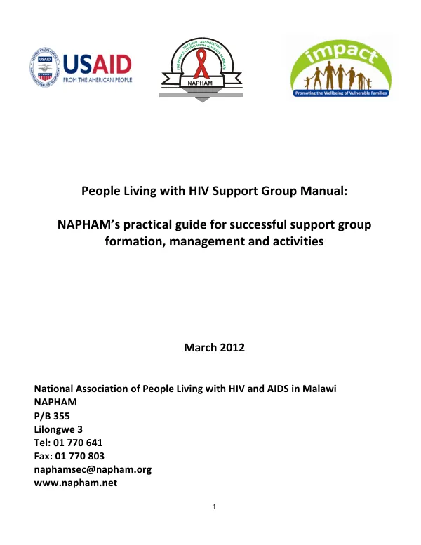PLHIV Support Group Manual: Formation, Management and Activities